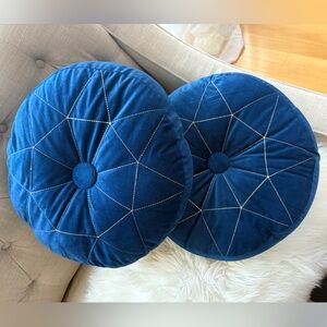 Set of 2! Round Blue Throw Pillows with Stitching